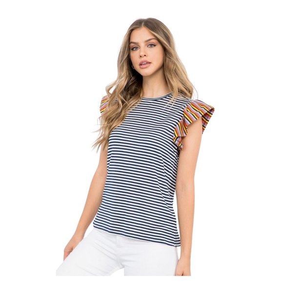 NWT - THML Flutter Sleeve Stripe Shirt - Picture 10 of 10